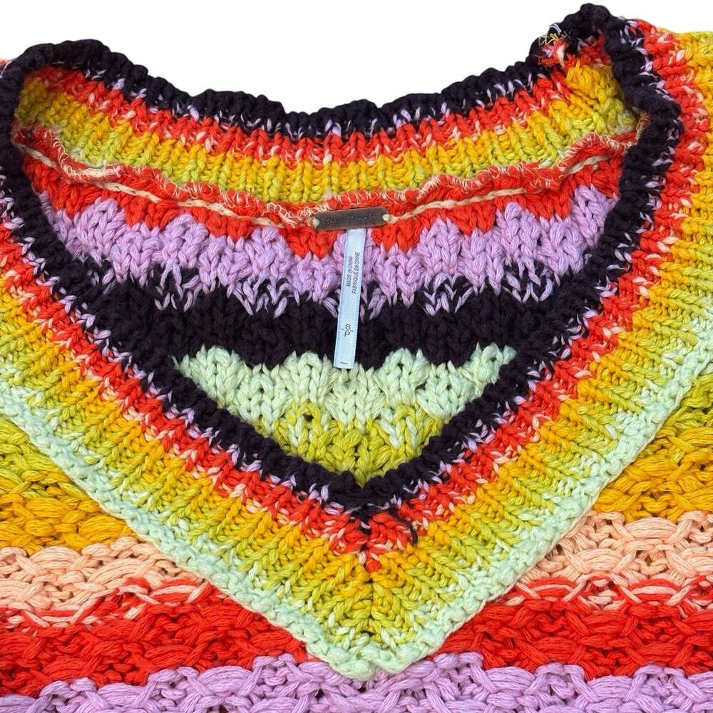 Free People Rainbow Stripe Crochet Knit Sweater Vest Boho Festival Crop Small - Picture 2 of 7